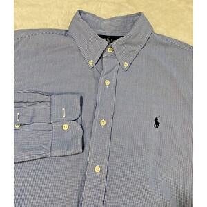 Ralph Lauren Men's Large‎ Blue White Checkered Button Up Long Sleeve Shirt